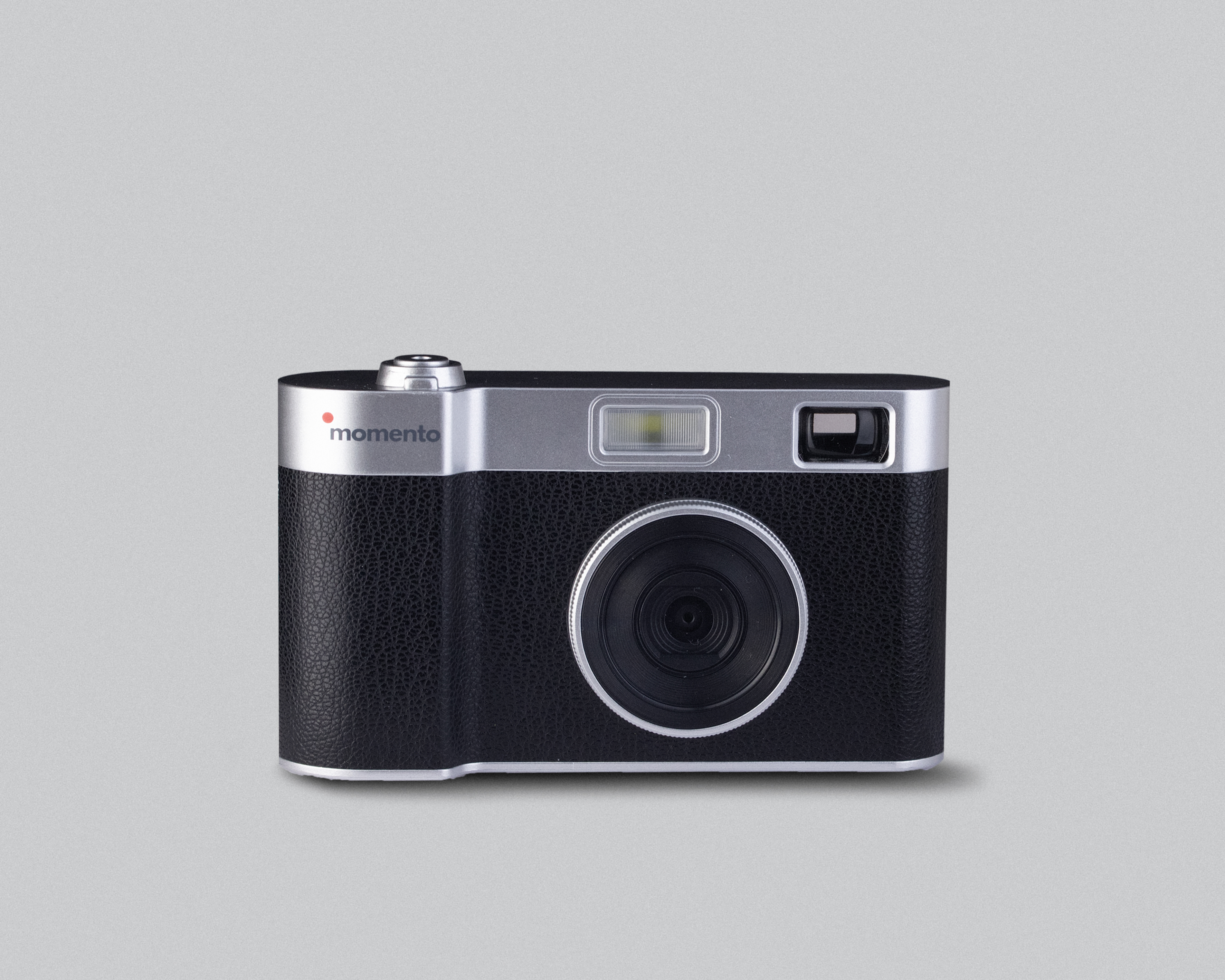 Silver and black MOMENTO camera